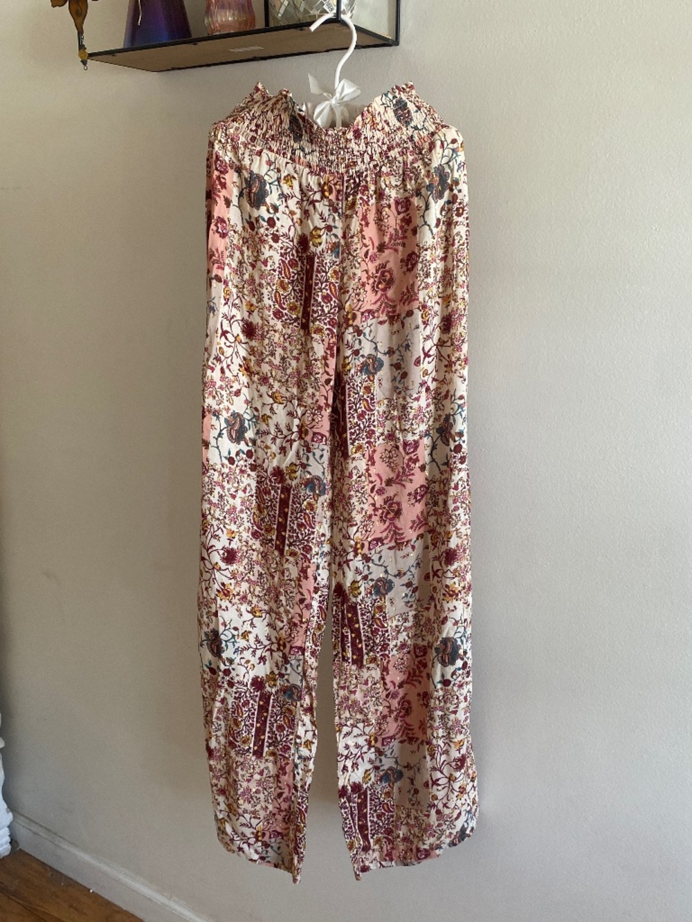 🪞 NWT drew high waist wide leg printed boho dressy pants gold multi